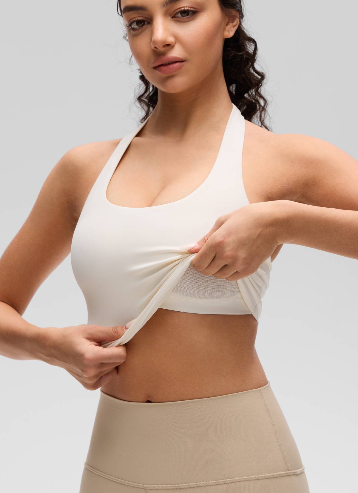 CRZ YOGA Camisetas sin Mangas con Cuello Halter y Tirantes Finos Albaricoque blanco