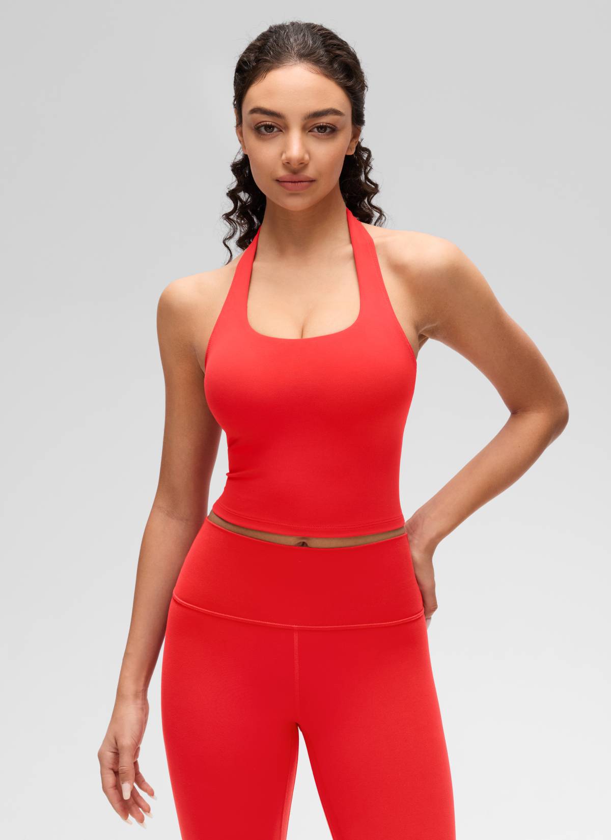 CRZ YOGA Camisetas sin Mangas con Cuello Halter y Tirantes Finos Rojo Profundo