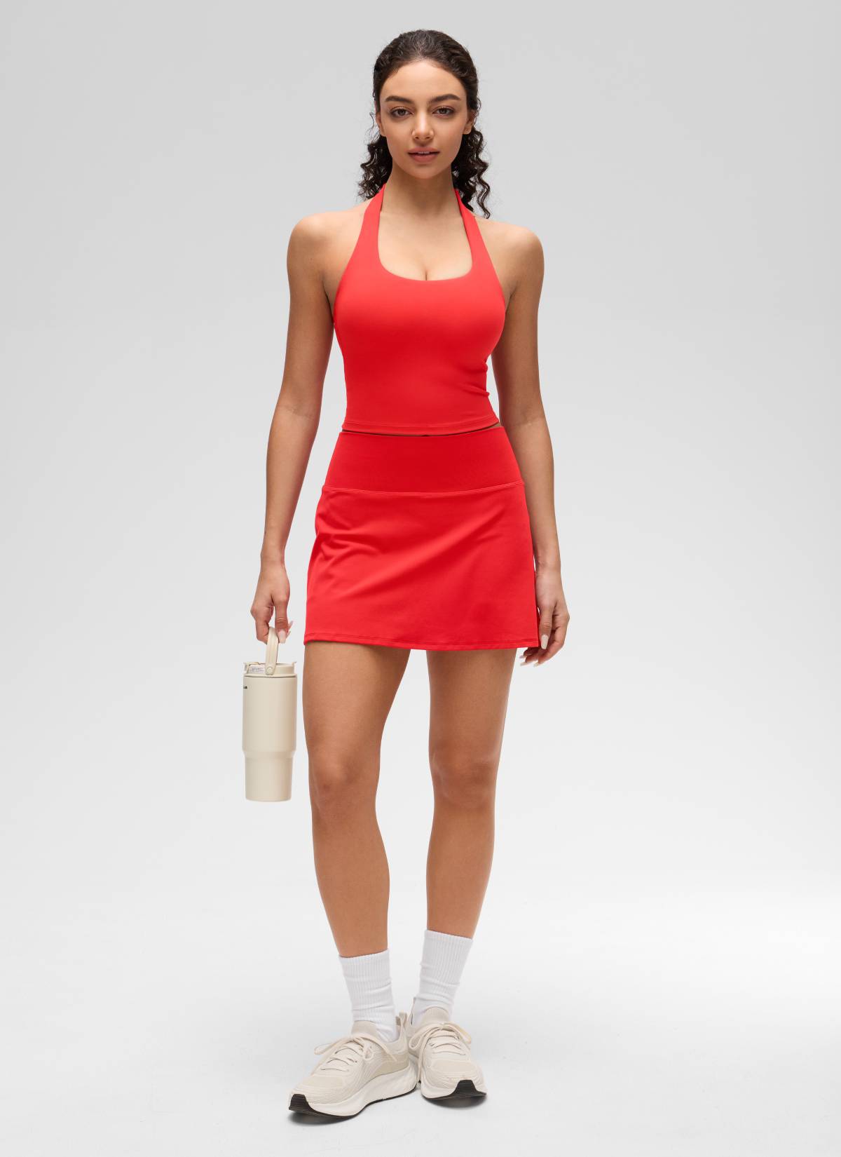 CRZ YOGA Camisetas sin Mangas con Cuello Halter y Tirantes Finos Rojo Profundo
