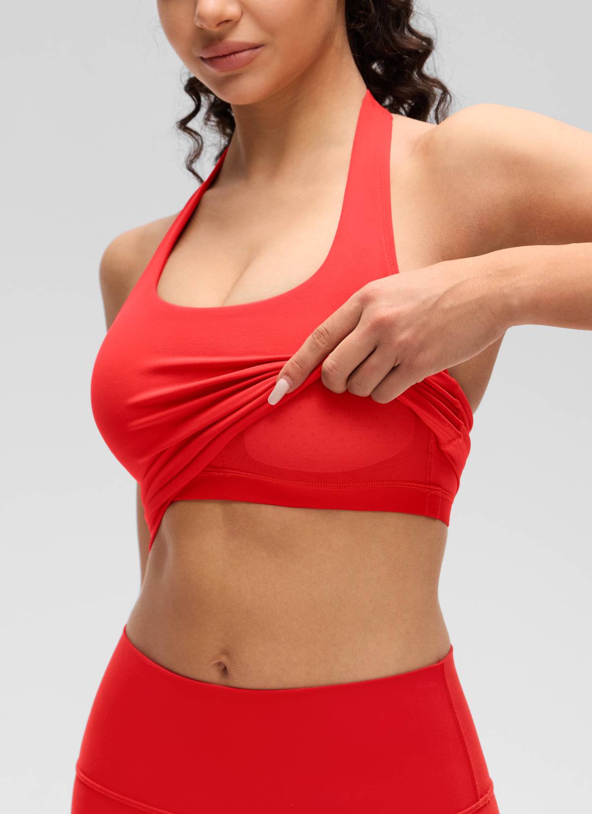 CRZ YOGA Camisetas sin Mangas con Cuello Halter y Tirantes Finos Rojo Profundo