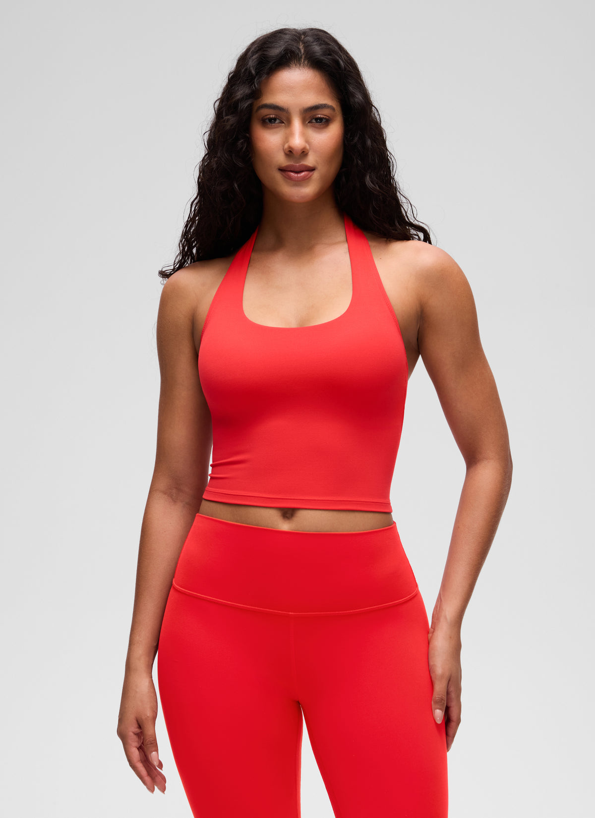 CRZ YOGA Camisetas sin Mangas con Cuello Halter y Tirantes Finos Rojo Profundo @model_info:C
