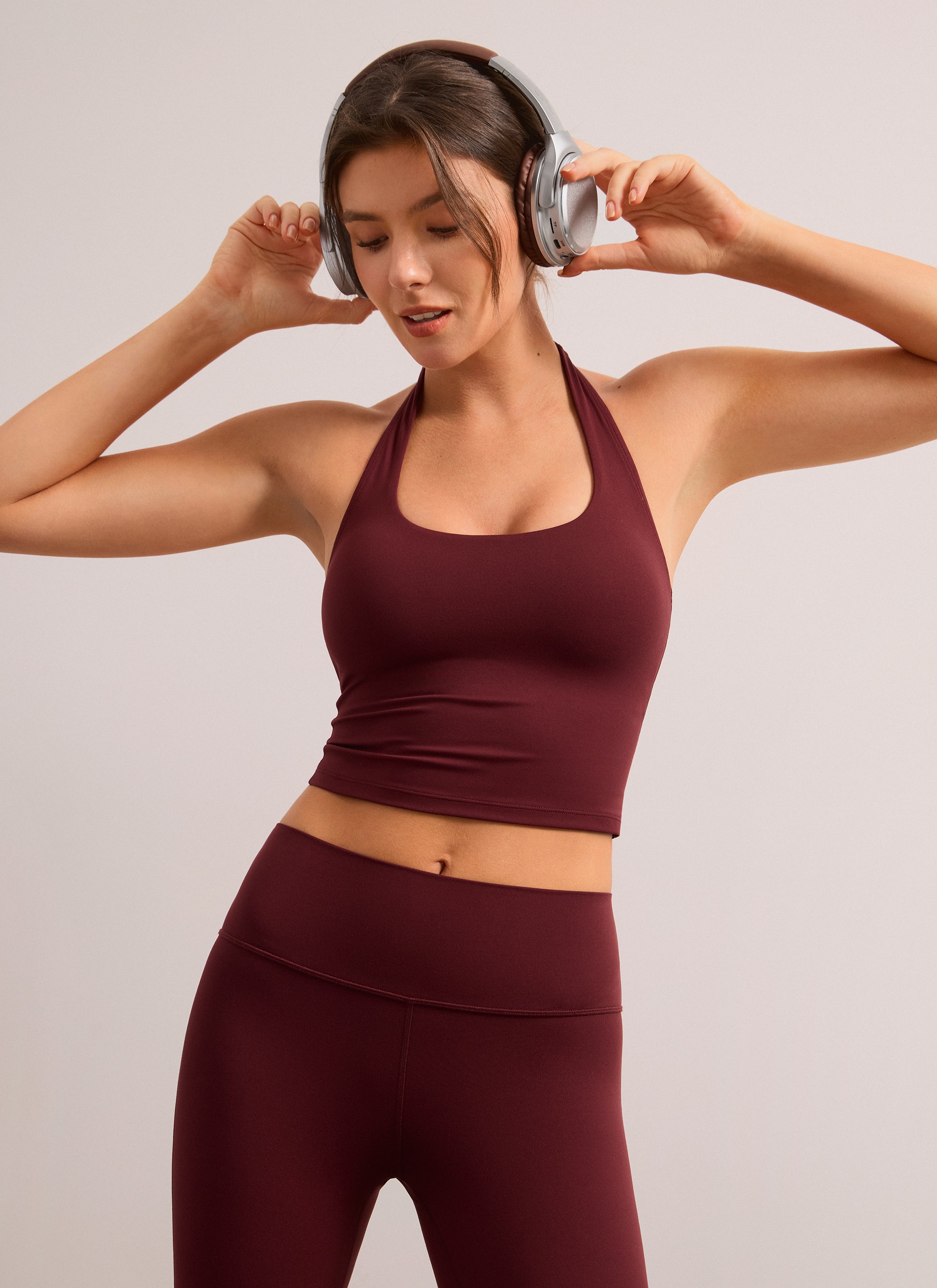 CRZ YOGA Camisetas sin Mangas con Cuello Halter y Tirantes Finos Merlot Rojo