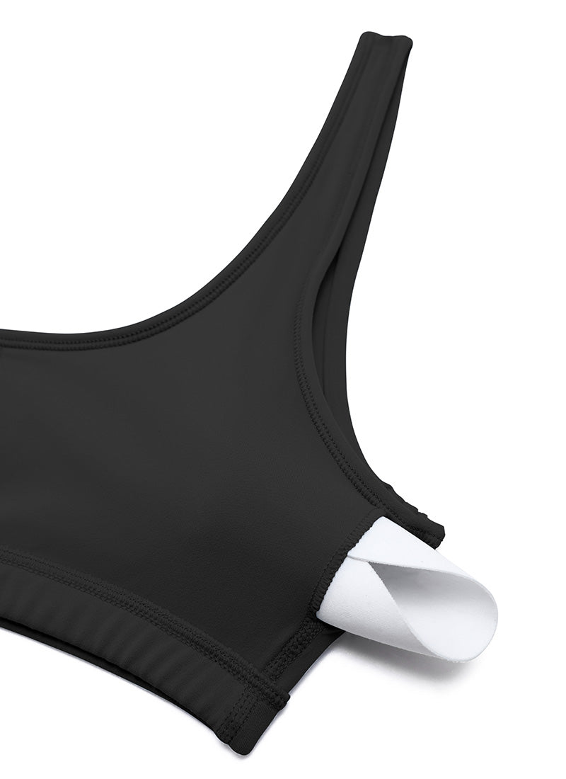 CRZ YOGA Mini Sujetador Acolchado con Cuello Redondo para Mujer Negro