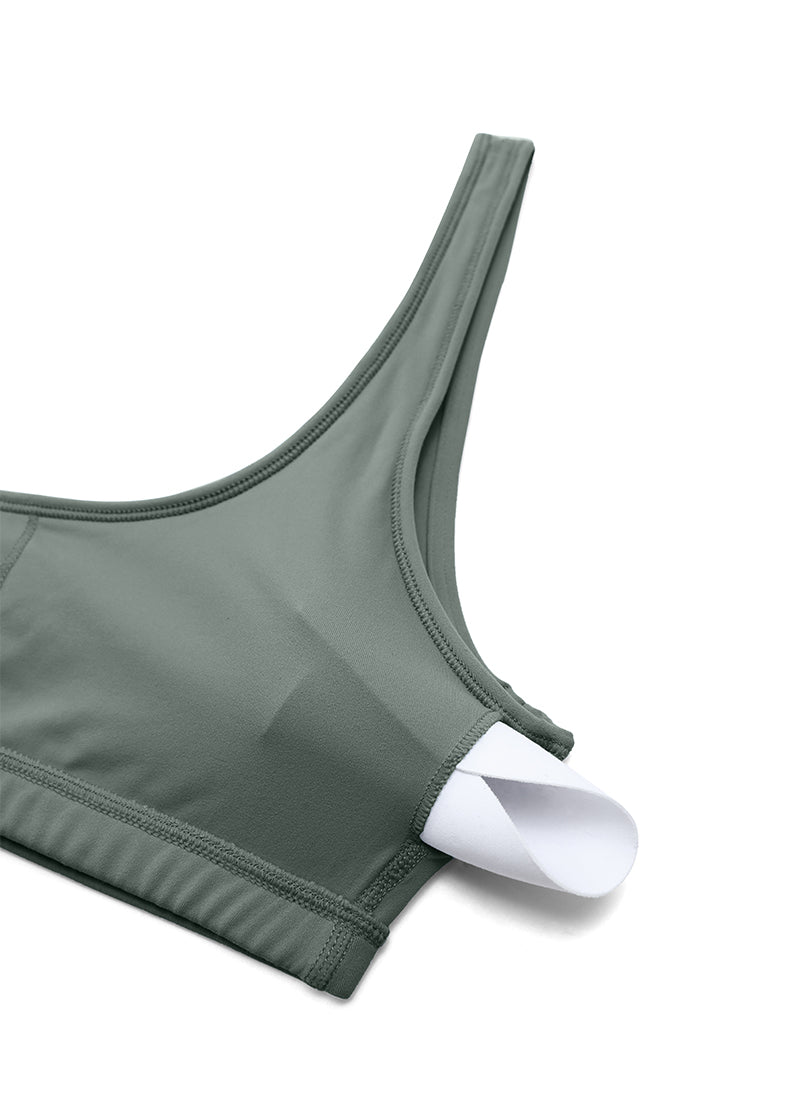 CRZ YOGA Mini Sujetador Acolchado con Cuello Redondo para Mujer Salvia gris