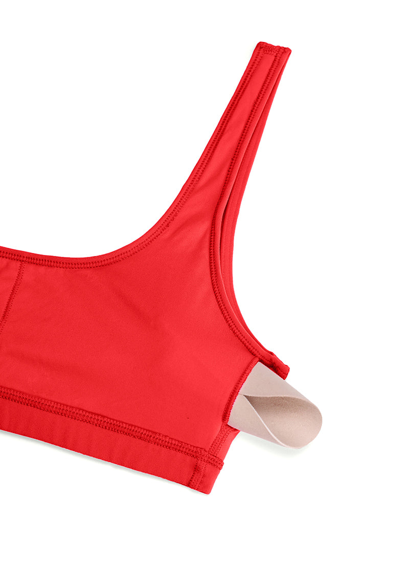CRZ YOGA Mini Sujetador Acolchado con Cuello Redondo para Mujer Rojo Profundo