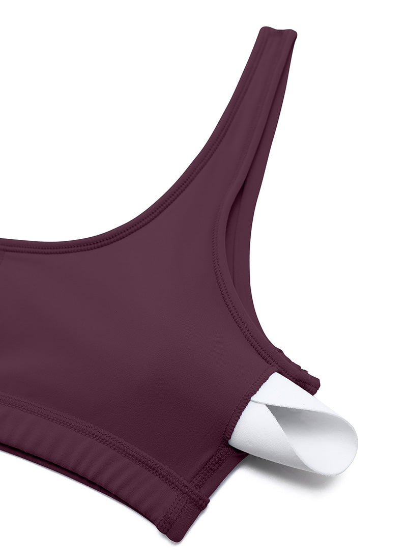 CRZ YOGA Mini Sujetador Acolchado con Cuello Redondo para Mujer Deep Purple