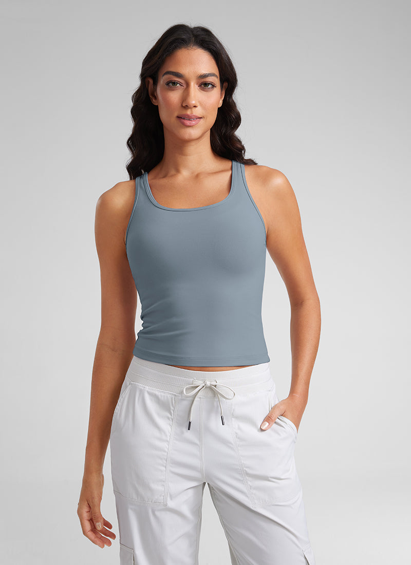 CRZ YOGA Butterluxe Tank de Corte Ajustado con Racerback para Mujer Azul Belga
