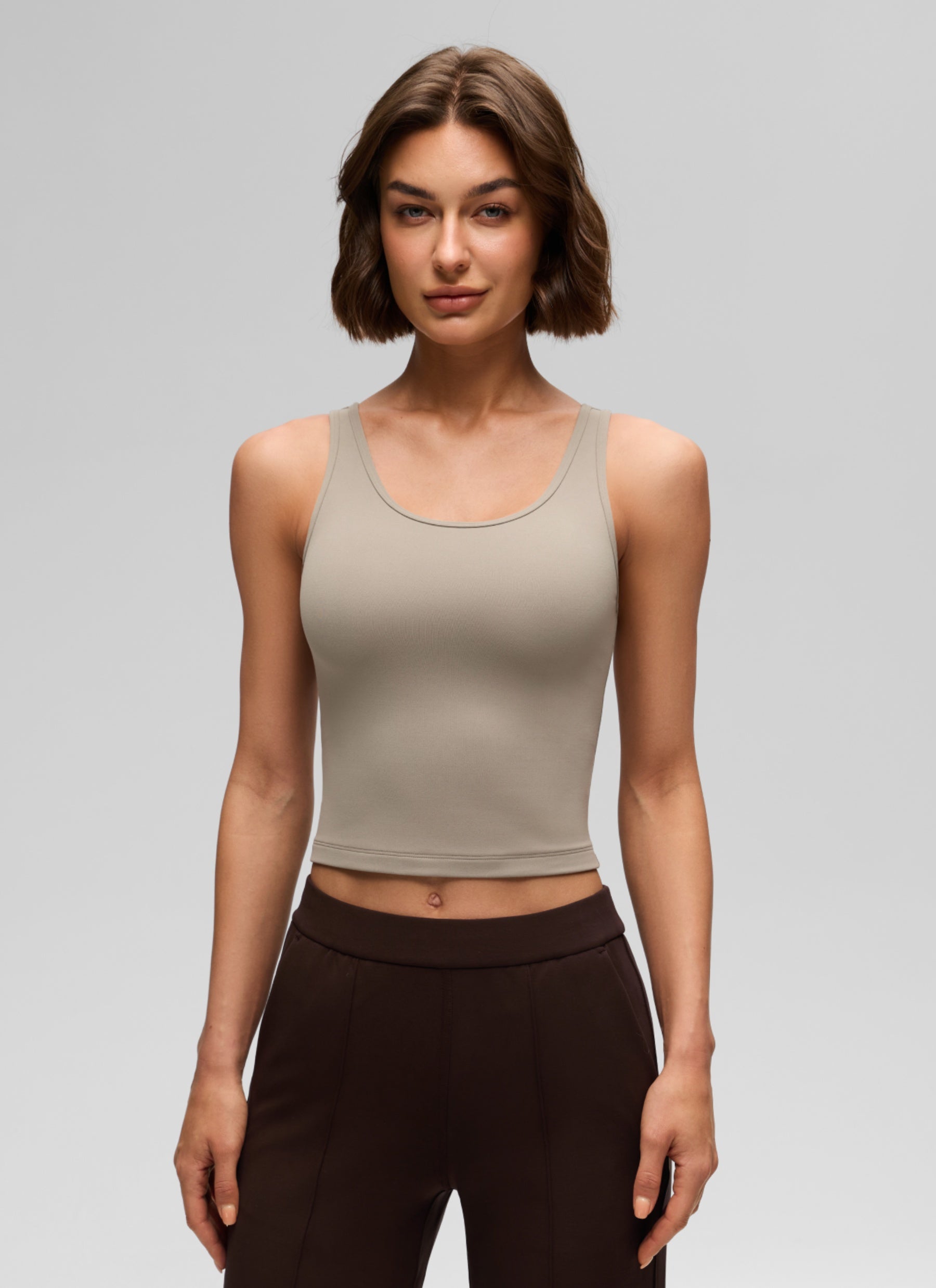 CRZ YOGA Butterluxe Tank de Corte Ajustado con Racerback para Mujer Gris Ceniza Cálido
