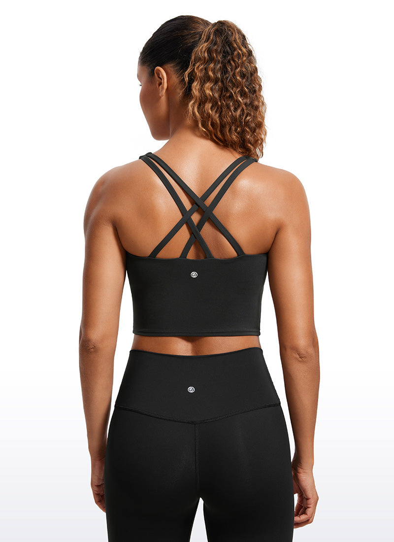 CRZ YOGA Mujeres Sujetador Deportivo Longline Strappy Criss Cross Negro