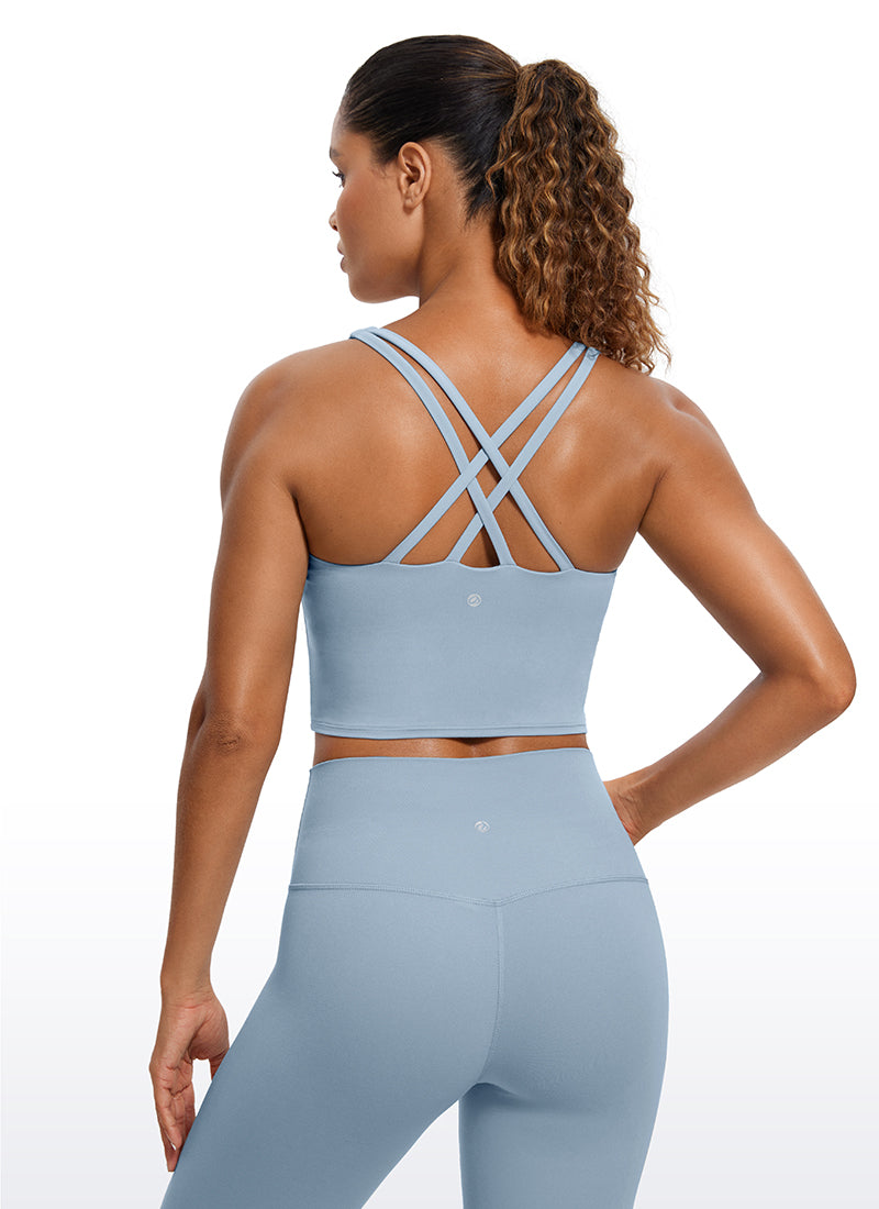 CRZ YOGA Mujeres Sujetador Deportivo Longline Strappy Criss Cross Batista Azul