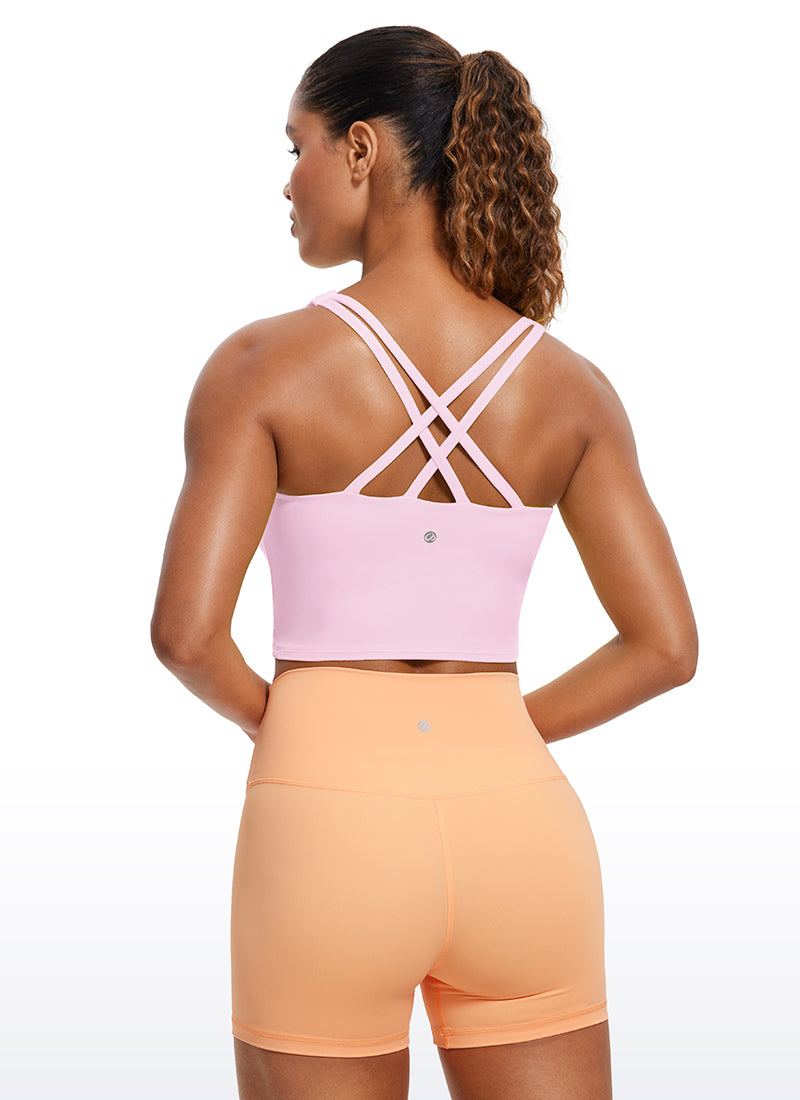 CRZ YOGA Mujeres Sujetador Deportivo Longline Strappy Criss Cross Peonía Rosa