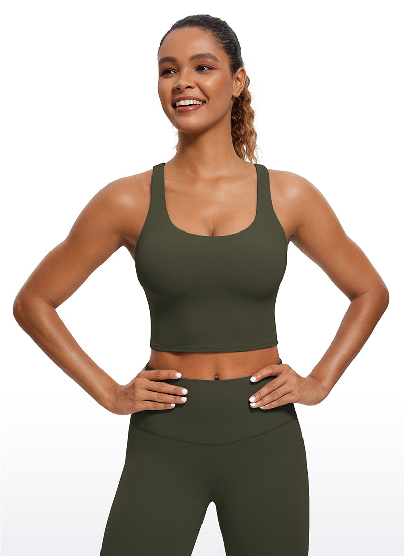 CRZ YOGA Mujeres Sujetador Deportivo Longline Strappy Criss Cross Verde Oliva