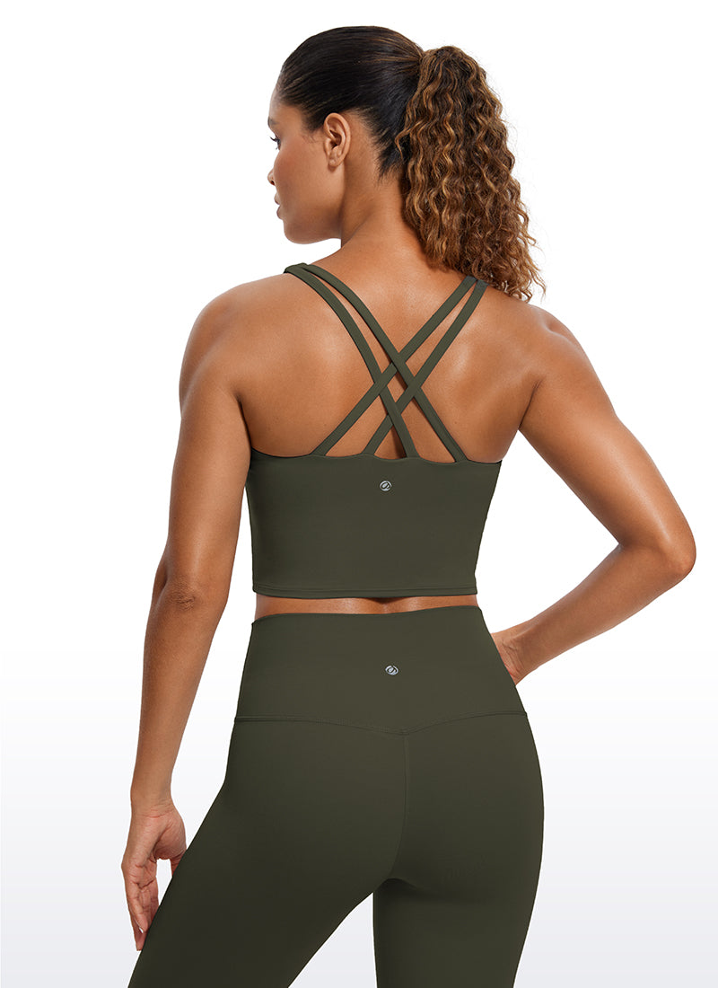 CRZ YOGA Mujeres Sujetador Deportivo Longline Strappy Criss Cross Verde Oliva