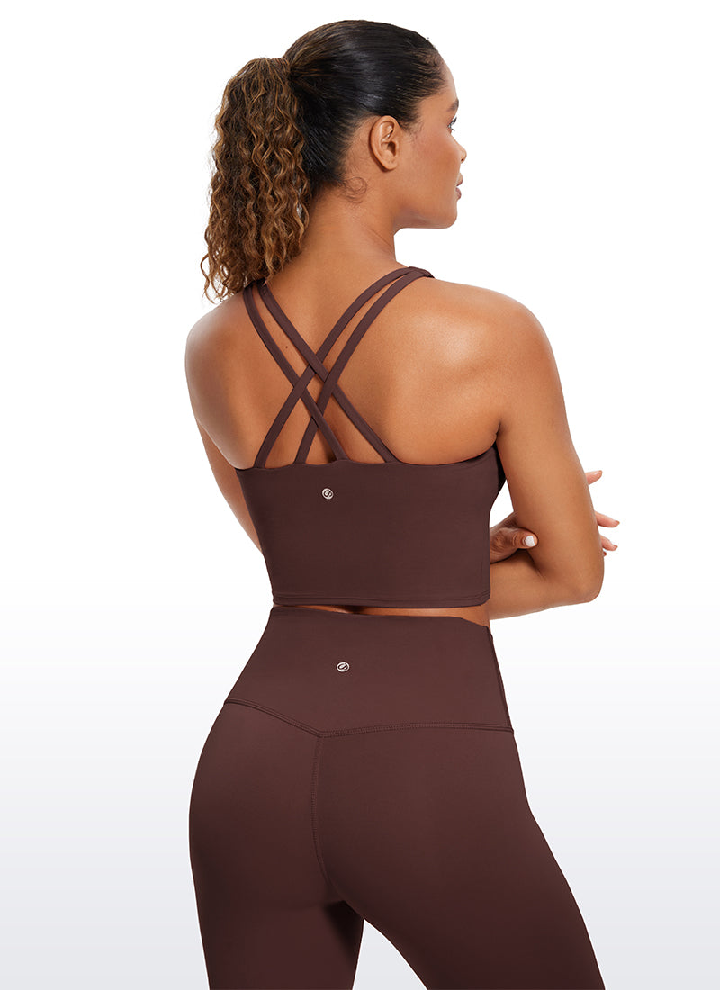 CRZ YOGA Mujeres Sujetador Deportivo Longline Strappy Criss Cross Gris pardo