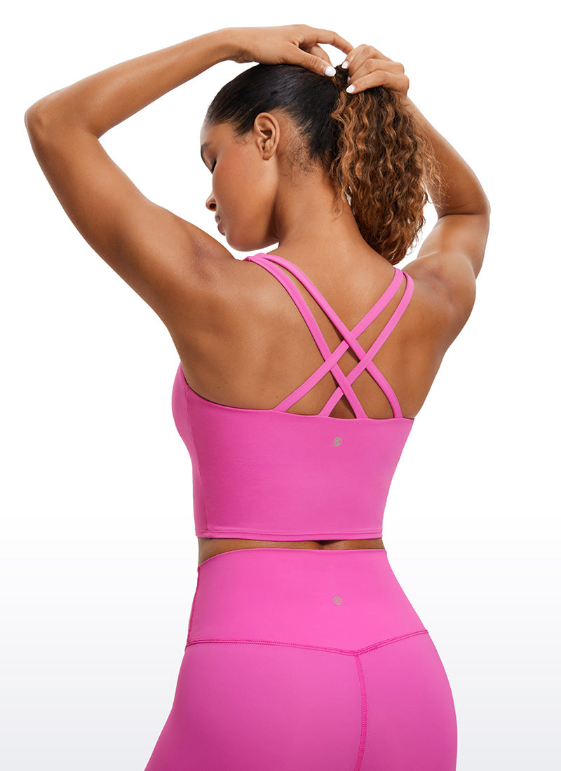 CRZ YOGA Mujeres Sujetador Deportivo Longline Strappy Criss Cross Morado claro
