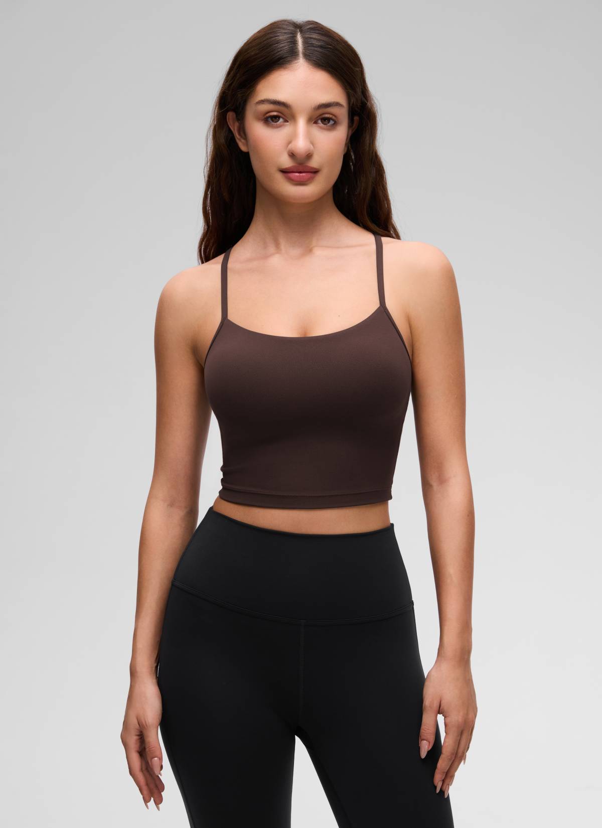 CRZ YOGA Butterluxe Tank Deportivo Largo con Espalda en Y para Mujer Marrón Fudge Caliente