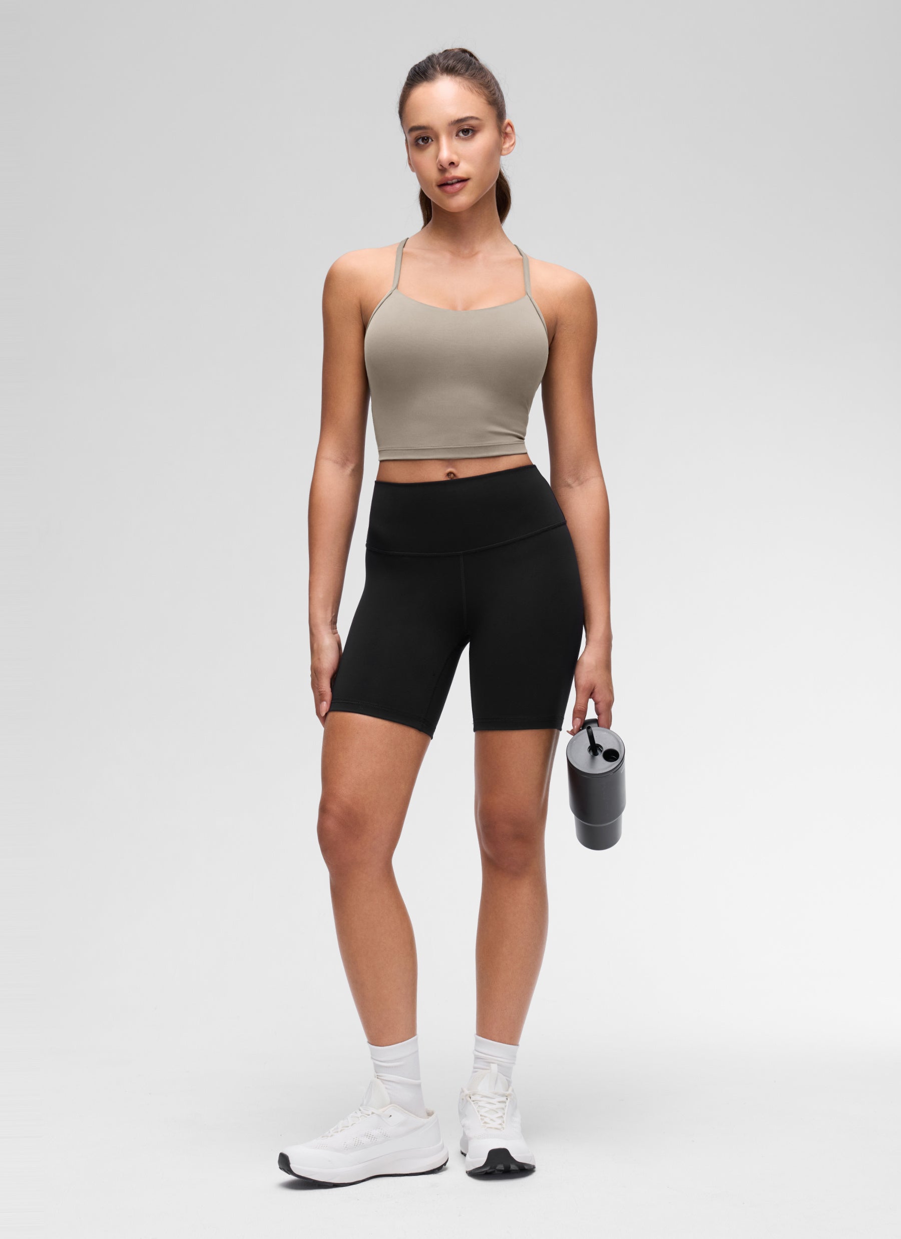 CRZ YOGA Butterluxe Tank Deportivo Largo con Espalda en Y para Mujer Gris Ceniza Cálido