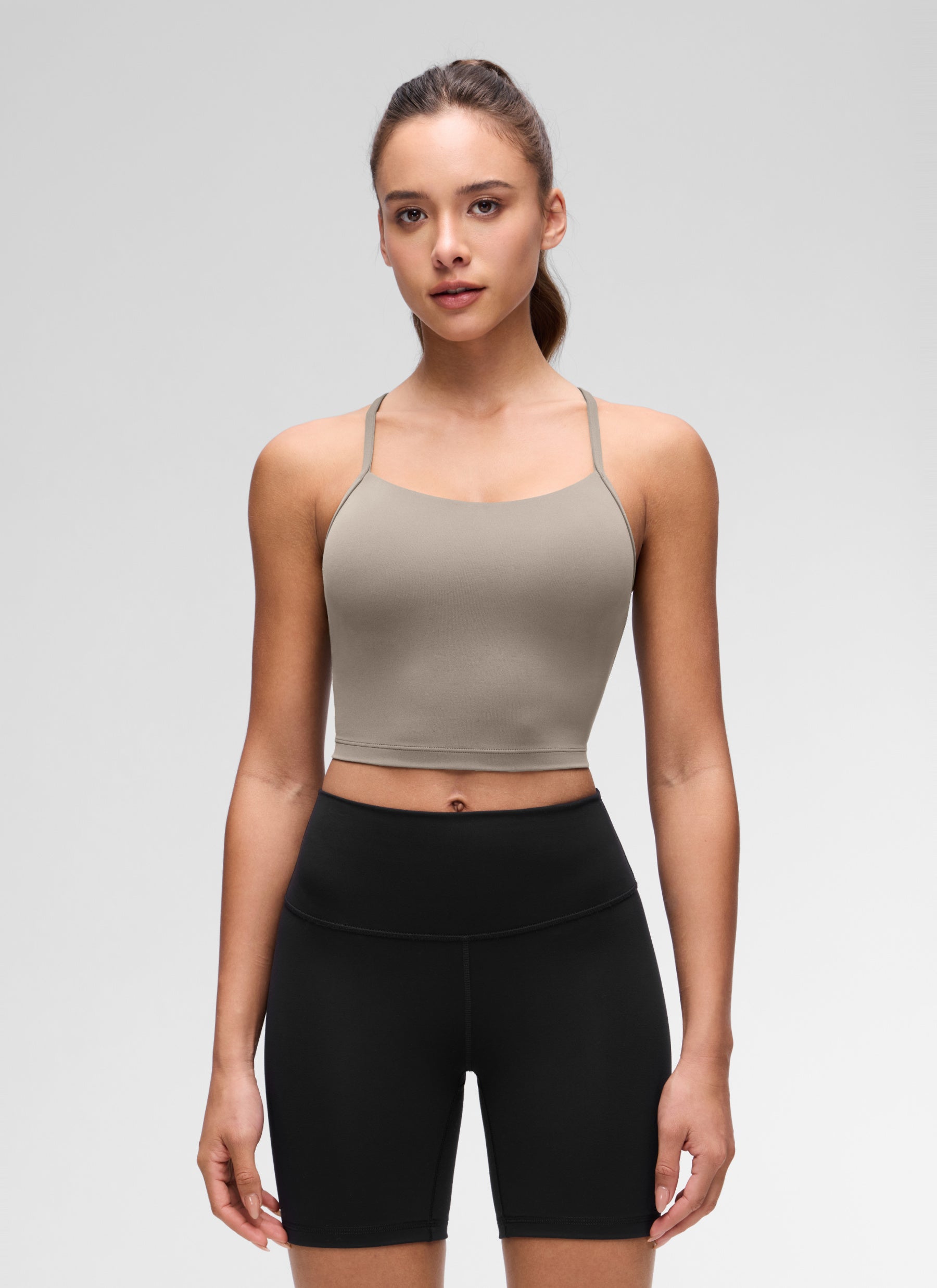 CRZ YOGA Butterluxe Tank Deportivo Largo con Espalda en Y para Mujer Gris Ceniza Cálido