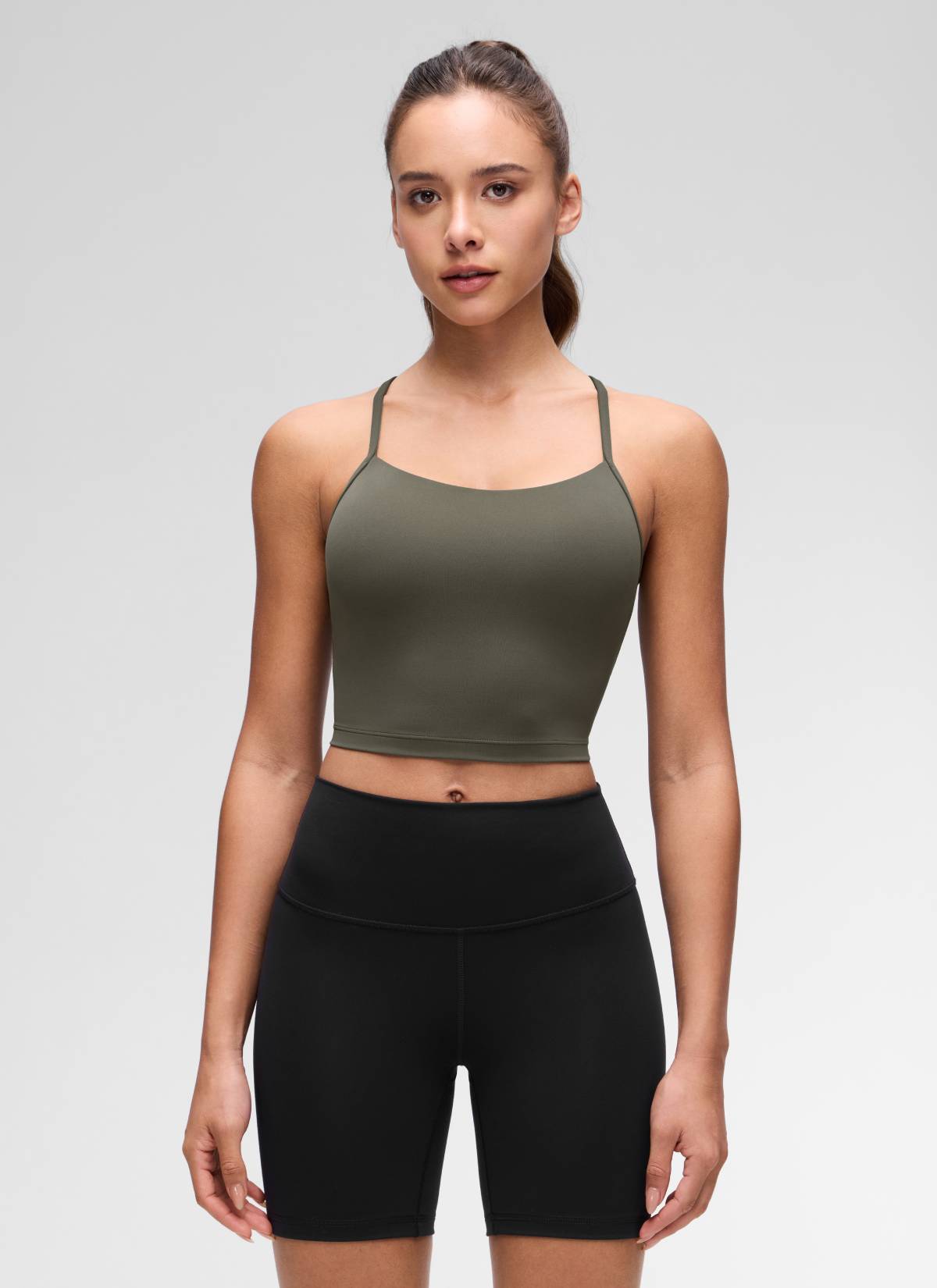 CRZ YOGA Butterluxe Tank Deportivo Largo con Espalda en Y para Mujer Verde Militar Claro