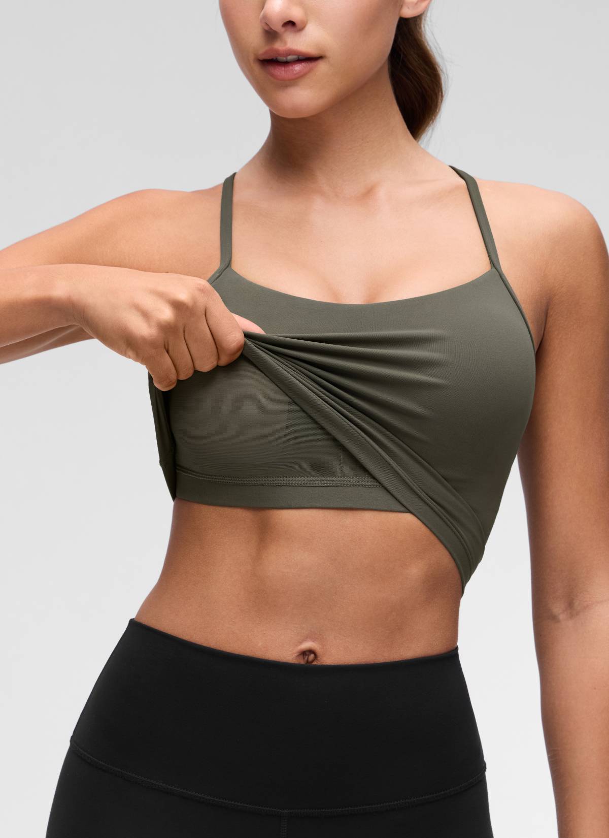 CRZ YOGA Butterluxe Tank Deportivo Largo con Espalda en Y para Mujer Verde Militar Claro