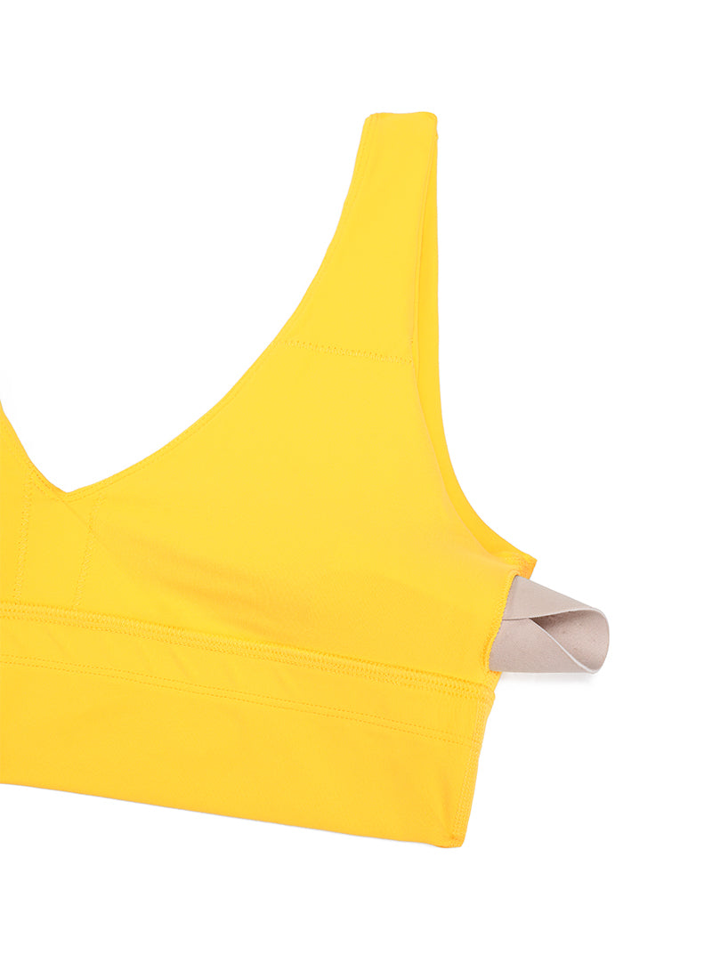 CRZ YOGA Butterluxe Sujetador Deportivo Largo con Cuello en V Profundo Amarillo Alta Visibilidad