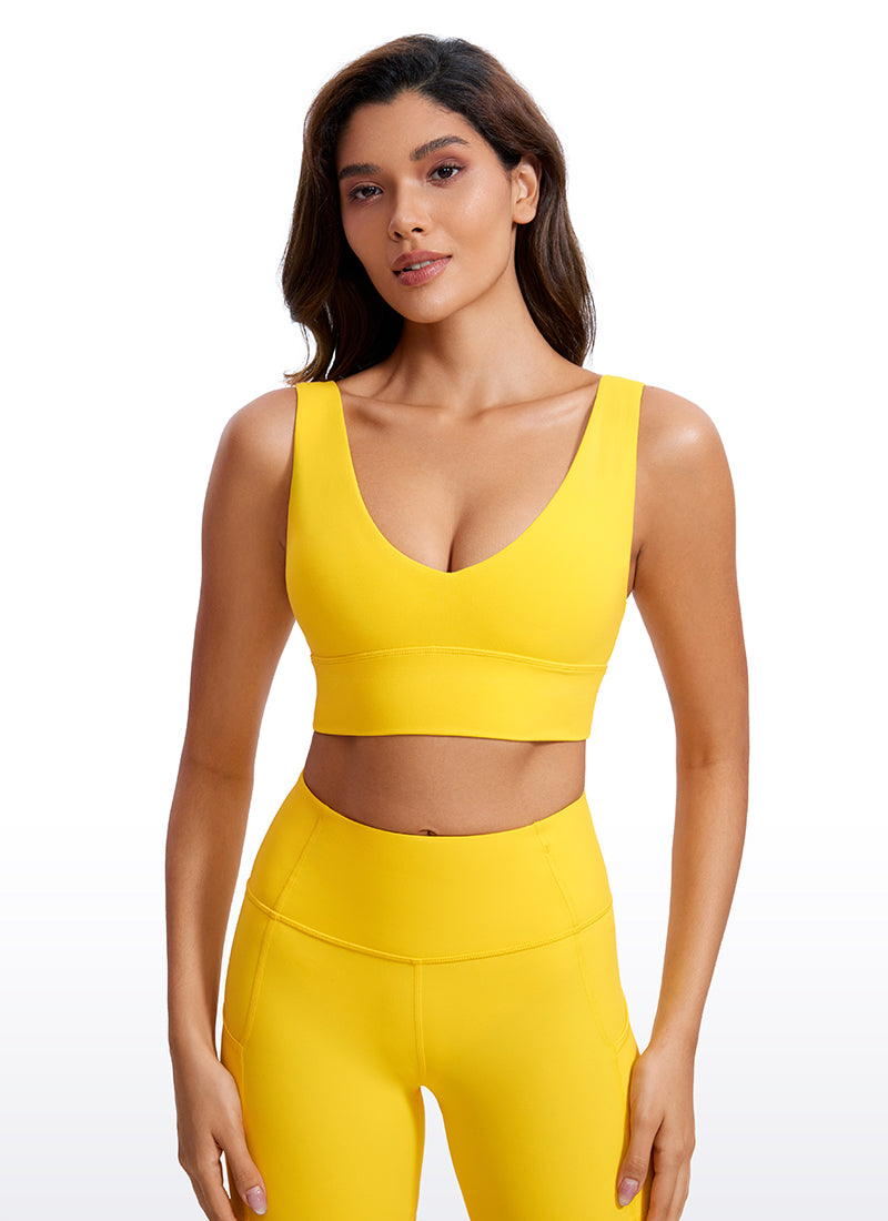 CRZ YOGA Butterluxe Sujetador Deportivo Largo con Cuello en V Profundo Amarillo Alta Visibilidad