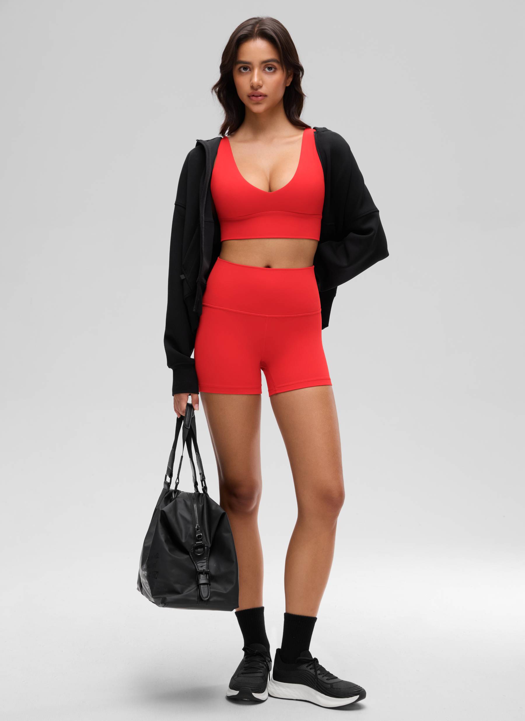CRZ YOGA Butterluxe Sujetador Deportivo Largo con Cuello en V Profundo Rojo Profundo