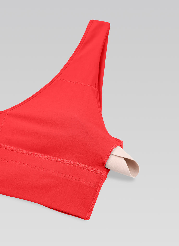 CRZ YOGA Butterluxe Sujetador Deportivo Largo con Cuello en V Profundo Rojo Profundo