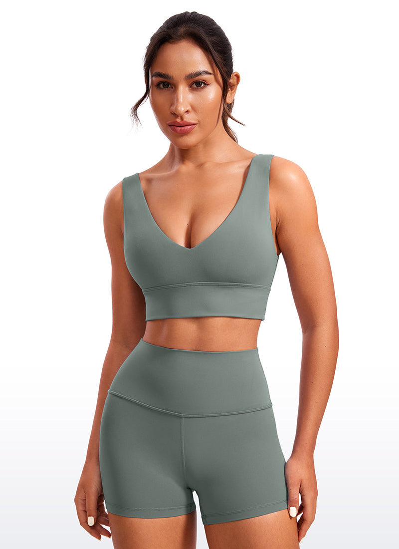 CRZ YOGA Butterluxe Sujetador Deportivo Largo con Cuello en V Profundo Salvia gris