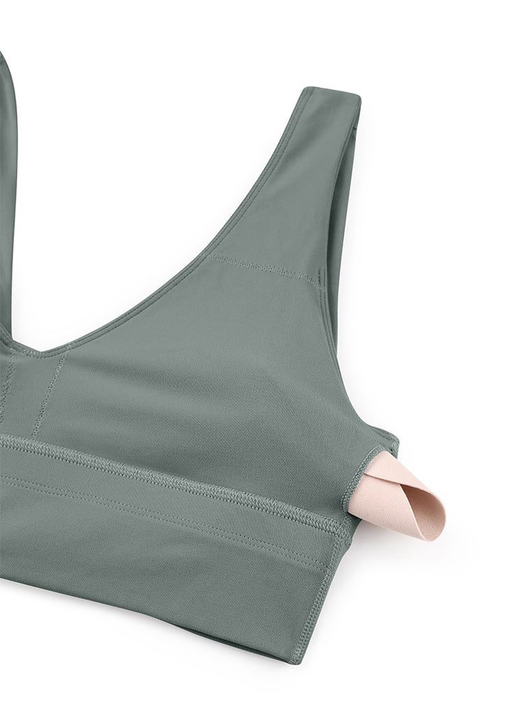 CRZ YOGA Butterluxe Sujetador Deportivo Largo con Cuello en V Profundo Salvia gris