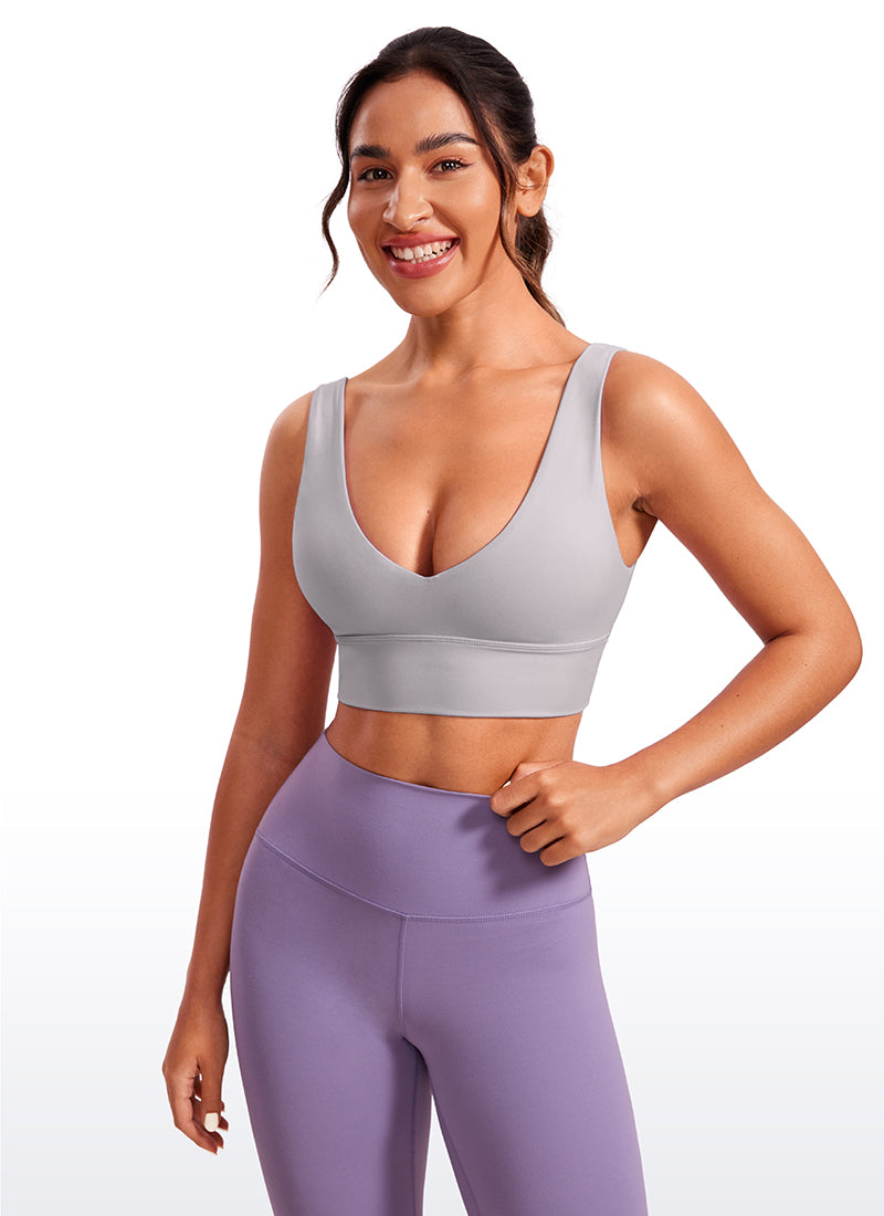 CRZ YOGA Butterluxe Sujetador Deportivo Largo con Cuello en V Profundo Gris Gaviota