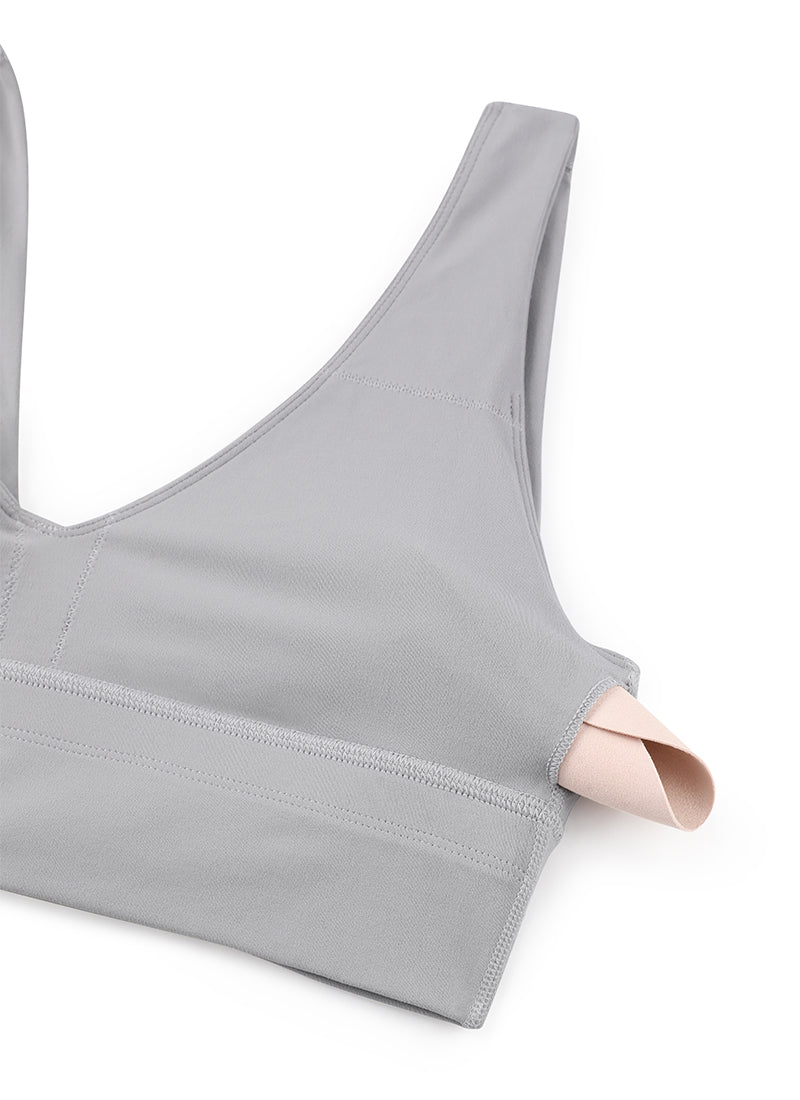 CRZ YOGA Butterluxe Sujetador Deportivo Largo con Cuello en V Profundo Gris Gaviota