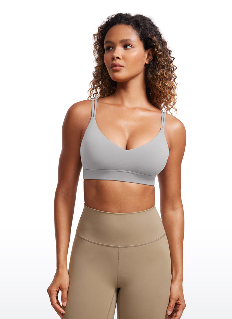CRZ YOGA Sujetador de Yoga Butterluxe para Mujer de Soporte Ligero Gris Gaviota