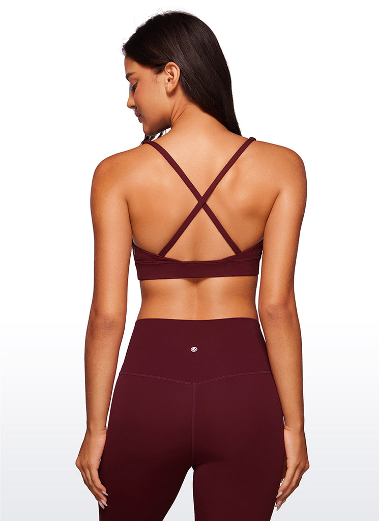 CRZ YOGA Sujetador Criss Cross con Tirantes Finos y Cuello en V Profundo Merlot Rojo