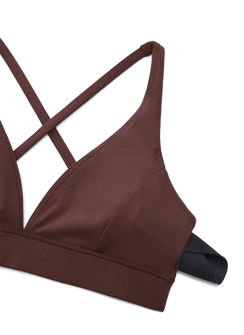 CRZ YOGA Sujetador Criss Cross con Tirantes Finos y Cuello en V Profundo Gris pardo