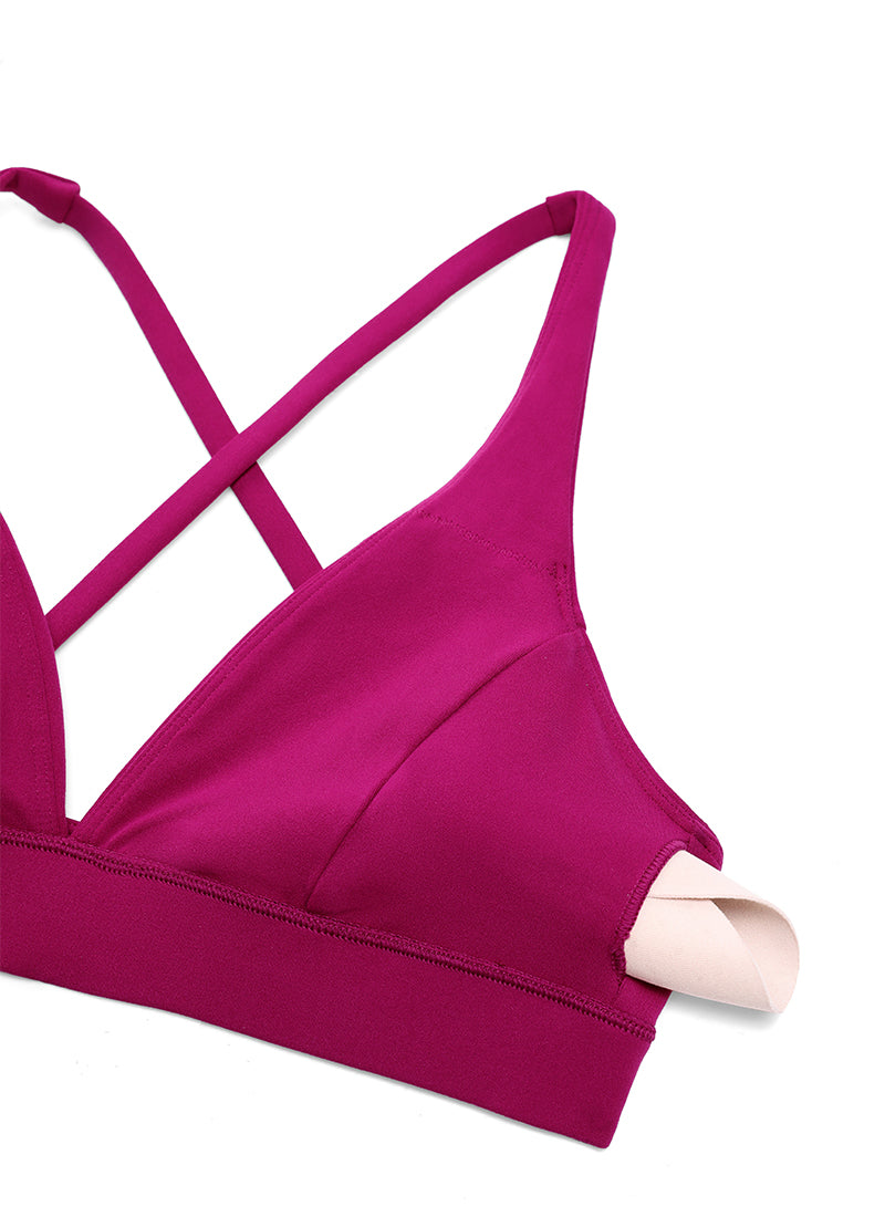 CRZ YOGA Sujetador Criss Cross con Tirantes Finos y Cuello en V Profundo Magenta Púrpura