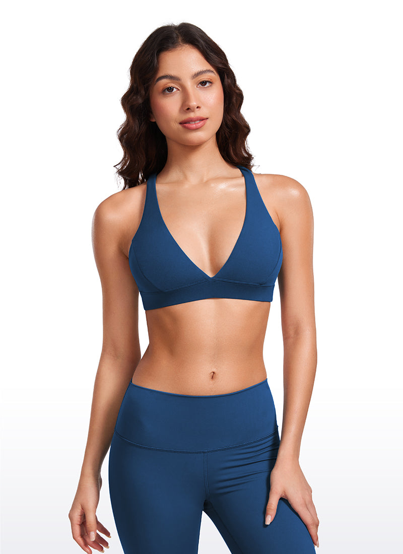 CRZ YOGA Sujetador Criss Cross con Tirantes Finos y Cuello en V Profundo MARFIL FRANCÉS