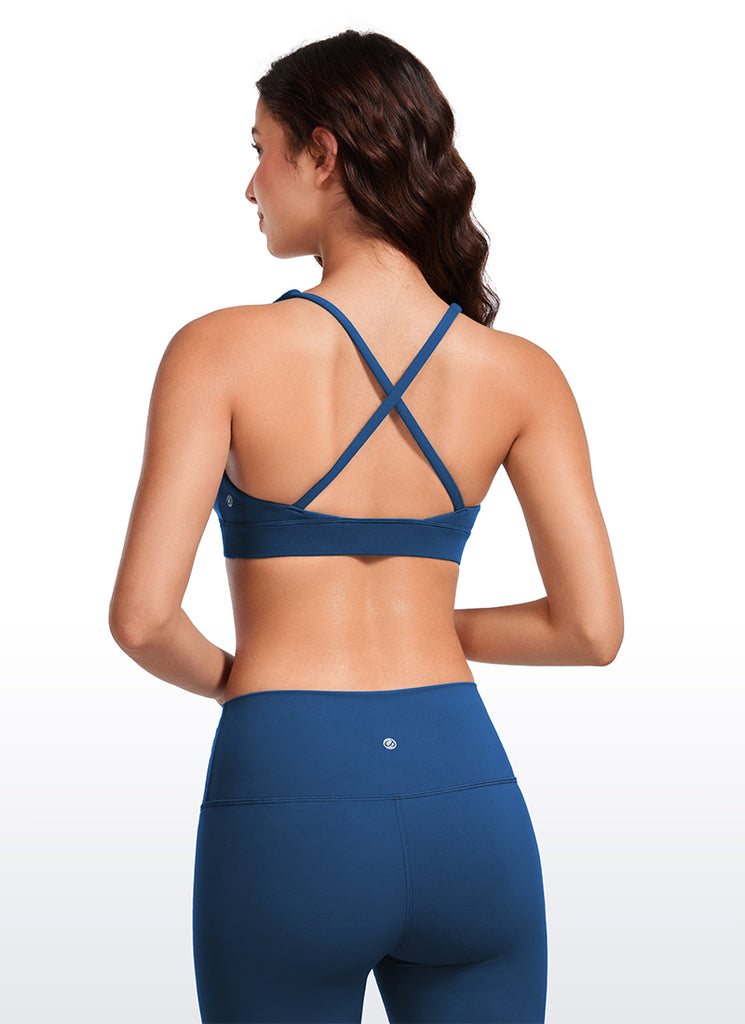 CRZ YOGA Sujetador Criss Cross con Tirantes Finos y Cuello en V Profundo Negro