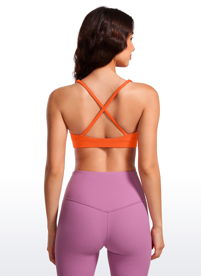 CRZ YOGA Sujetador Criss Cross con Tirantes Finos y Cuello en V Profundo Naranja Neón