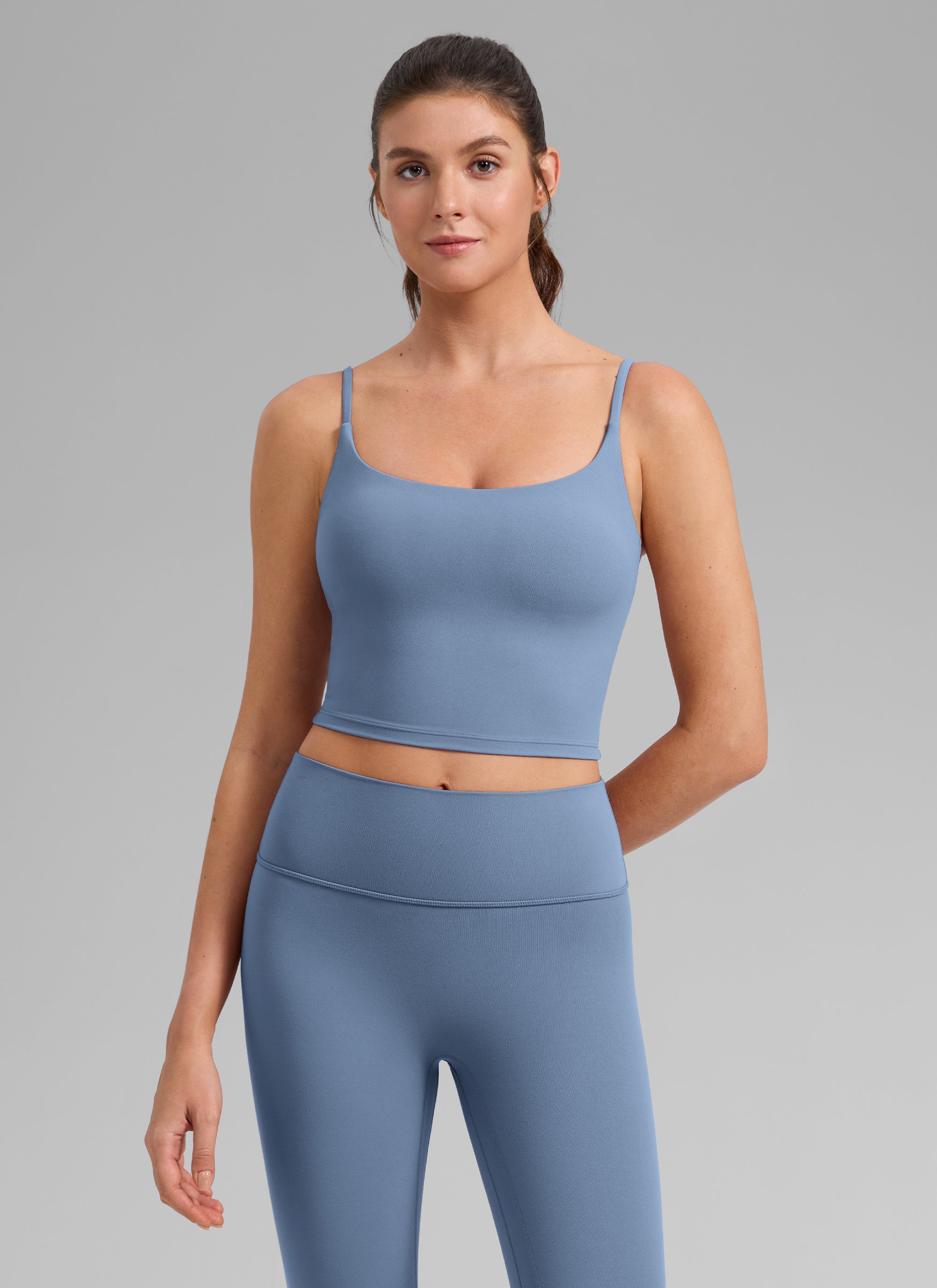 CRZ YOGA Butterlift Sujetador Deportivo con Escote Redondo y U Espalda para Mujer Denim lavado