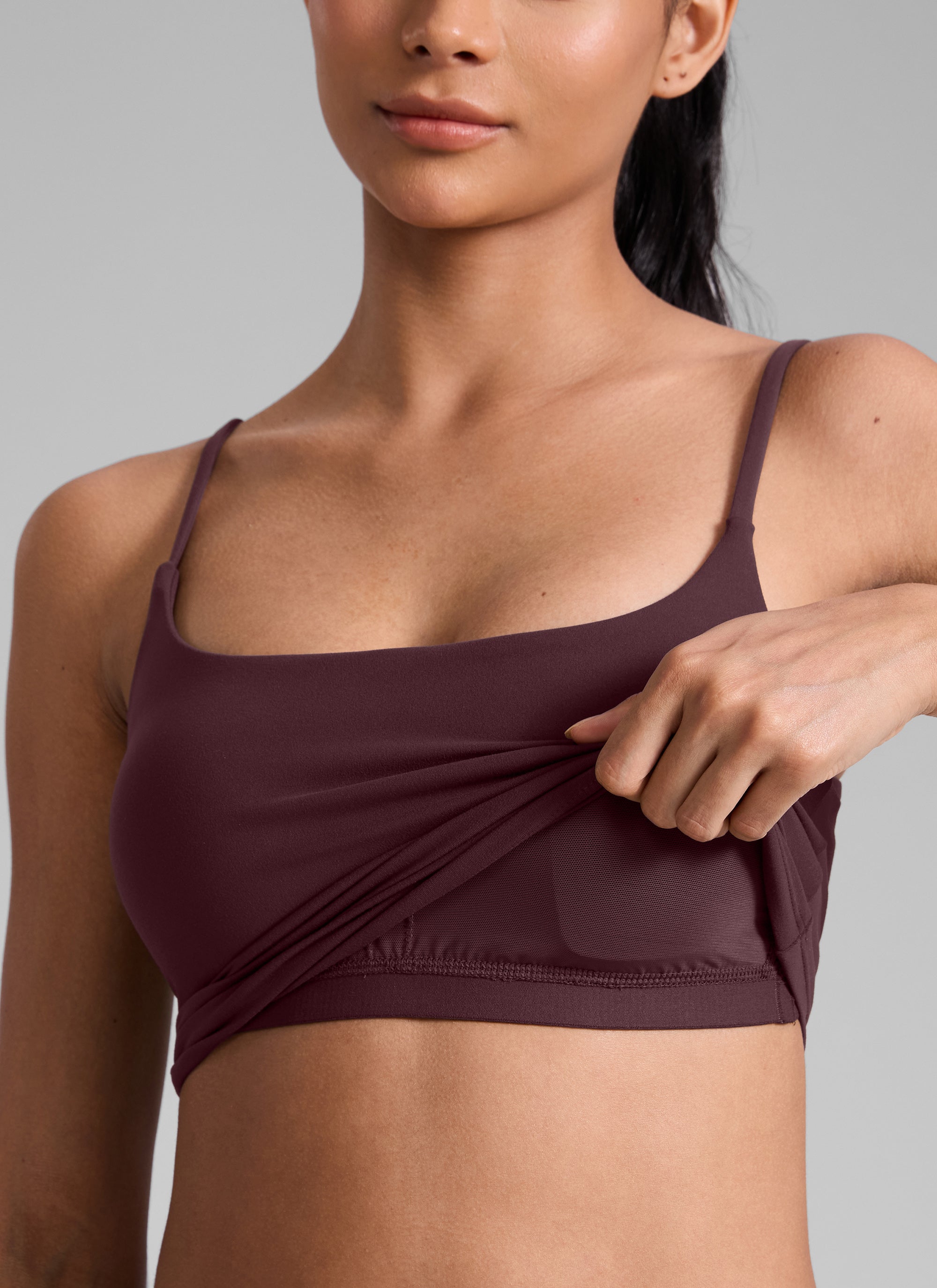 CRZ YOGA Butterlift Sujetador Deportivo con Escote Redondo y U Espalda para Mujer Ciruela madura