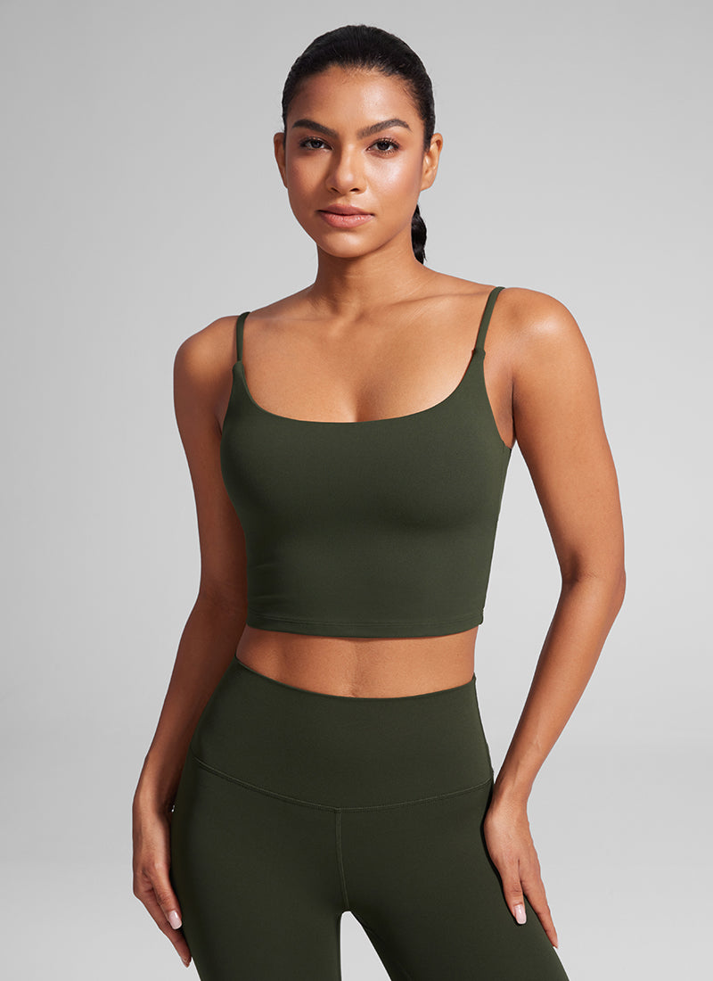 CRZ YOGA Butterlift Sujetador Deportivo con Escote Redondo y U Espalda para Mujer Verde Oliva