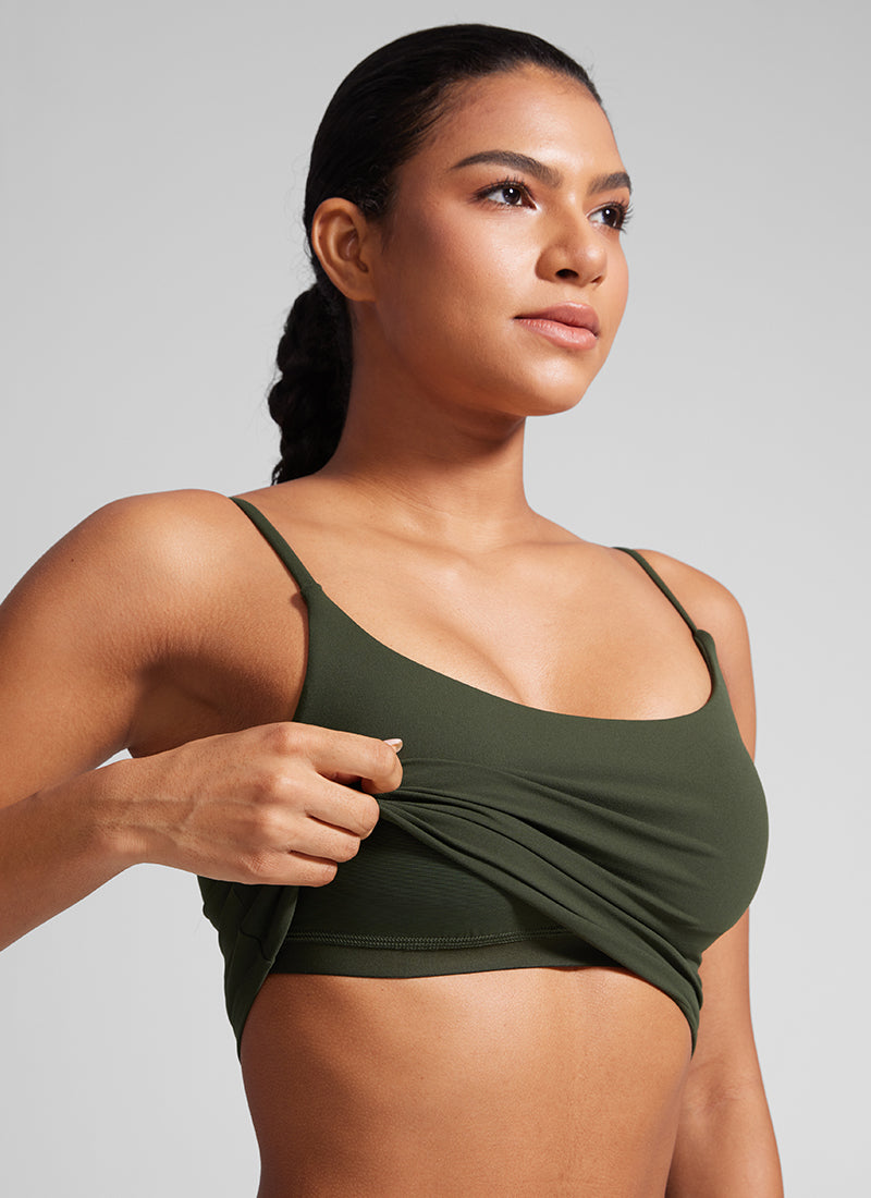 CRZ YOGA Butterlift Sujetador Deportivo con Escote Redondo y U Espalda para Mujer Verde Oliva