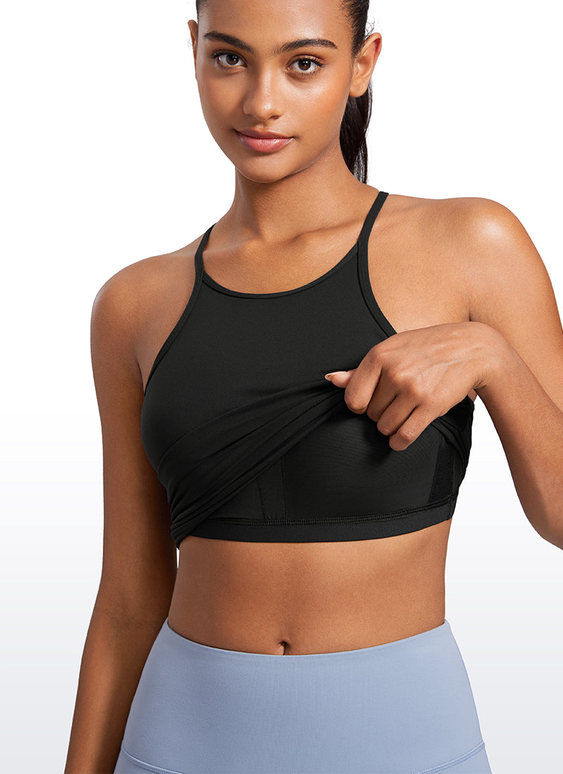 CRZ YOGA Mujer Top de Yoga Butterluxe Halter Cuello Alto Espalda en Y Negro