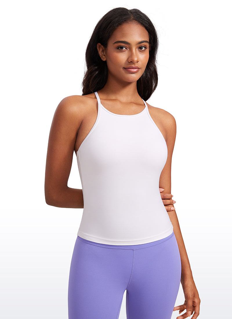CRZ YOGA Mujer Top de Yoga Butterluxe Halter Cuello Alto Espalda en Y blanco