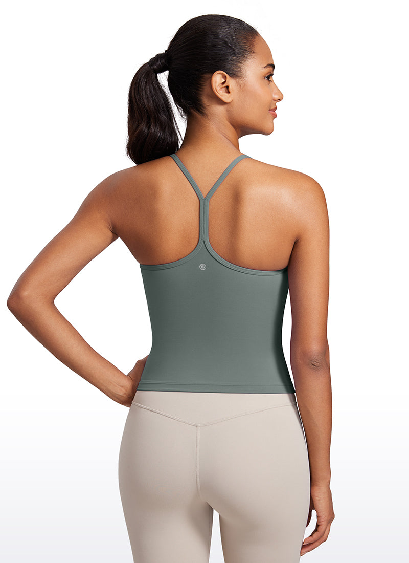 CRZ YOGA Mujer Top de Yoga Butterluxe Halter Cuello Alto Espalda en Y Salvia gris