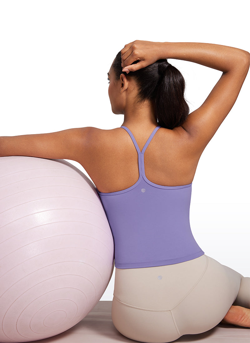 CRZ YOGA Mujer Top de Yoga Butterluxe Halter Cuello Alto Espalda en Y Lavanda Oscura Morada