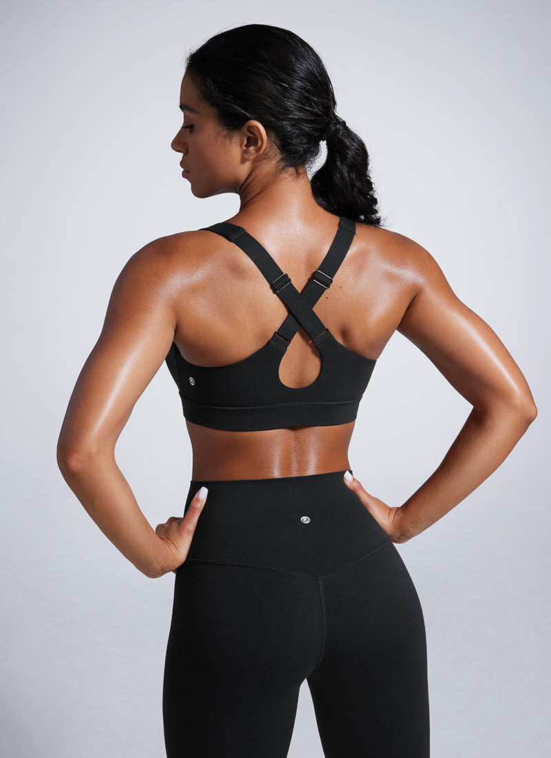 CRZ YOGA Butterbreeze Sujetador Deportivo con Escote en V y Tirantes Ajustables para Mujer Negro