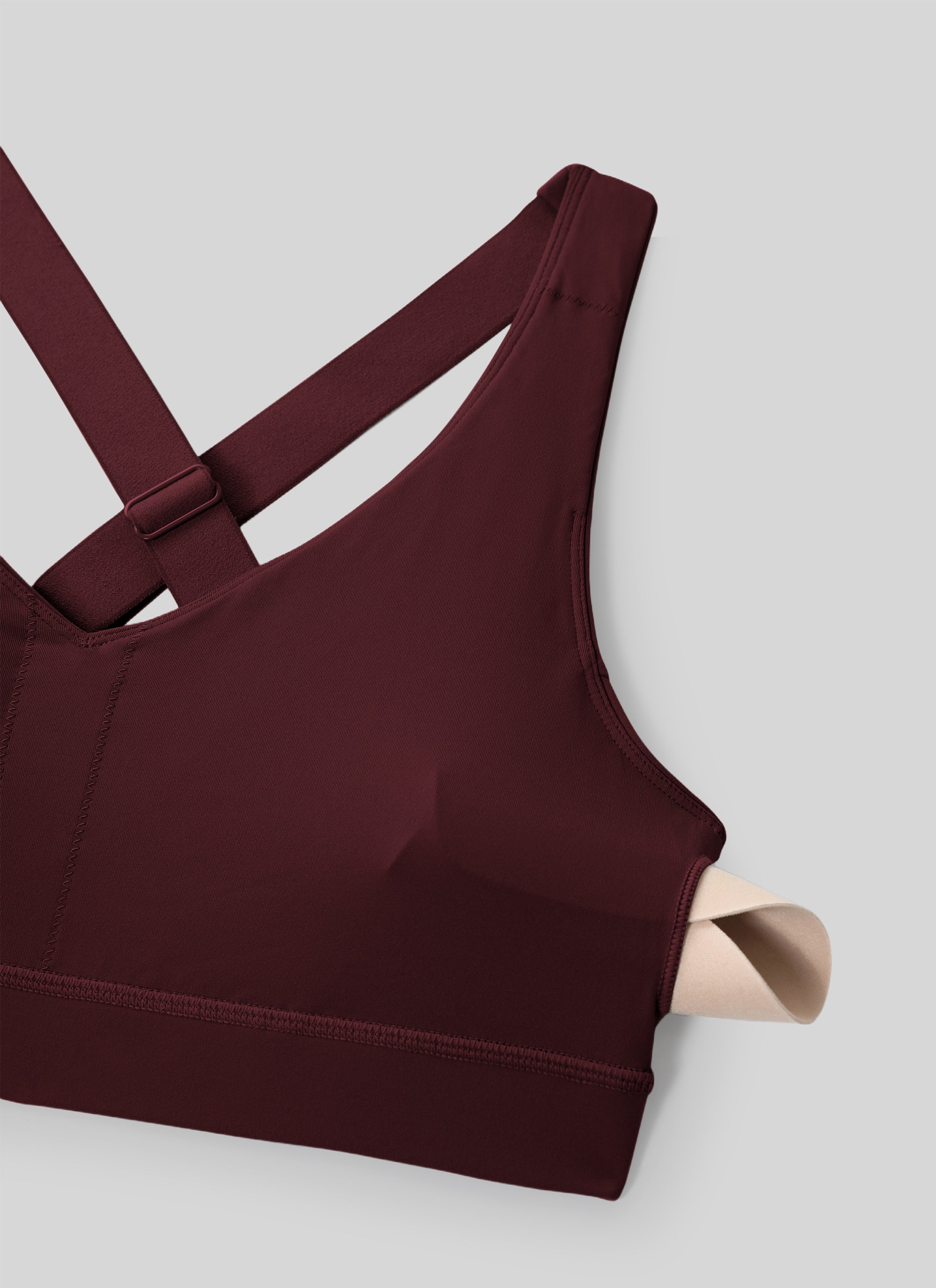 CRZ YOGA Butterbreeze Sujetador Deportivo con Escote en V y Tirantes Ajustables para Mujer Merlot Rojo