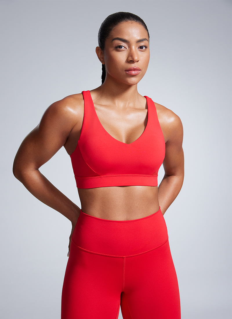 CRZ YOGA Butterbreeze Sujetador Deportivo con Escote en V y Tirantes Ajustables para Mujer Rojo Profundo